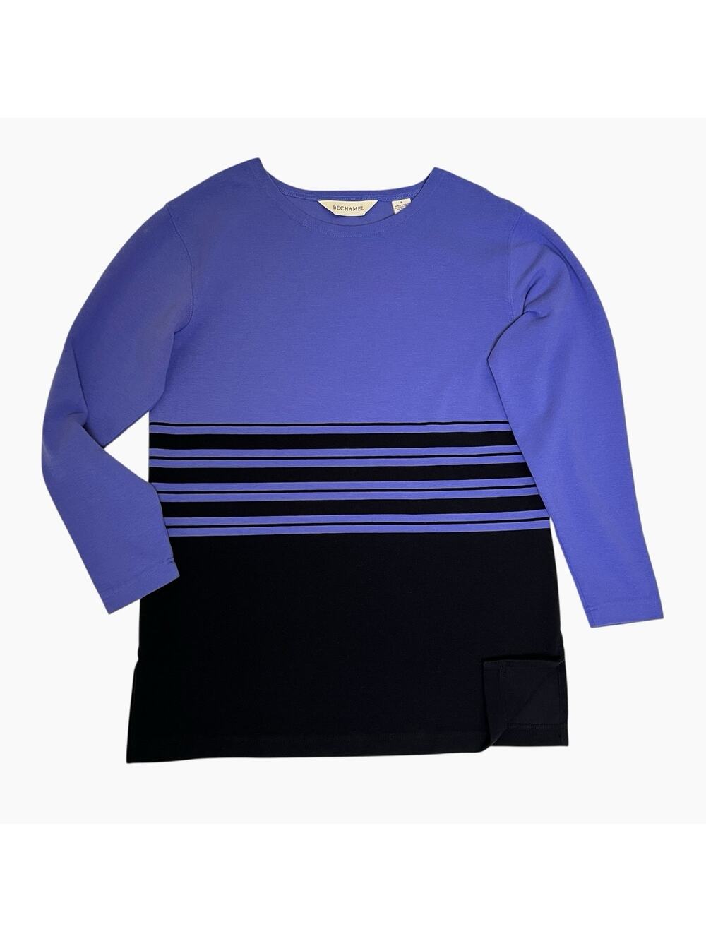 Bechamel Knit Tunic Top Women Small Sweater Long Sleeve Color Block Purple Black